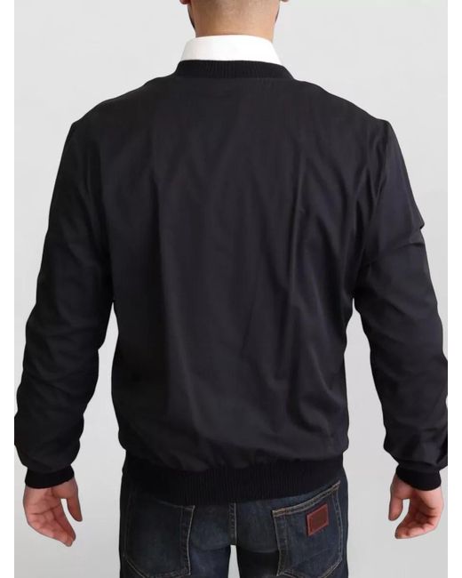 Dolce & Gabbana Blue Silk Leather Bomber Jacket for men