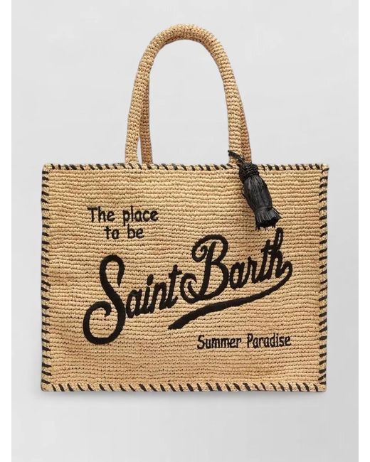 Mc2 Saint Barth Natural Colette Raffia Beach Bag Embroidered Logo