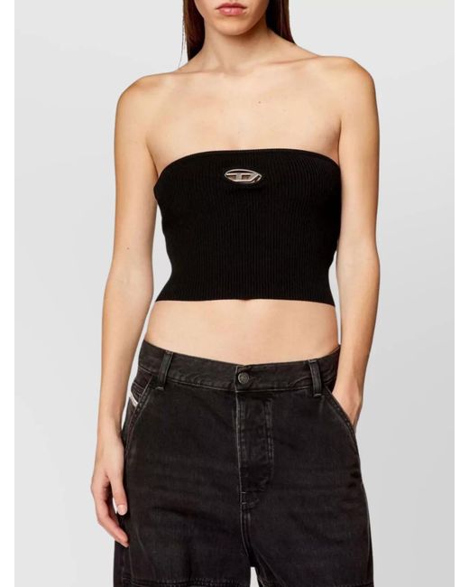 DIESEL Black Ribbed Sleeveless Cropped Top