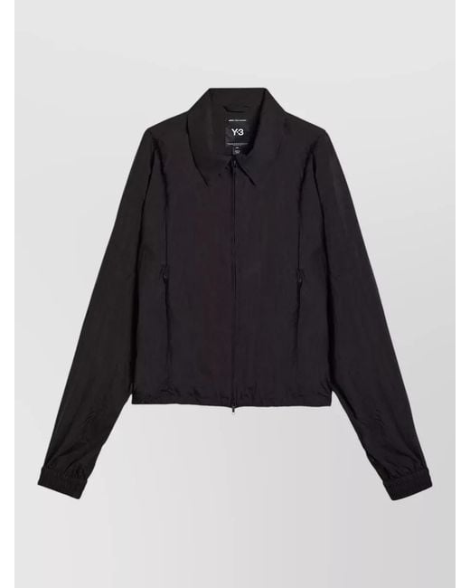 Y-3 Black Nylon Jacket Pointed Collar Long Sleeves