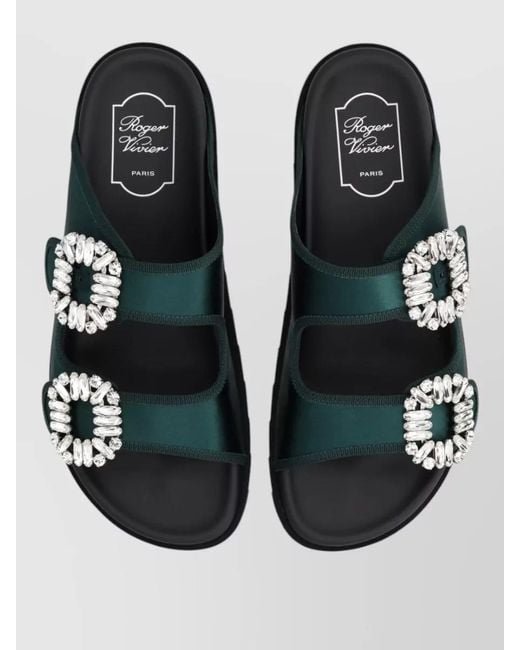 Roger Vivier Green Slide Sandal Embellished Buckles Flat Sole