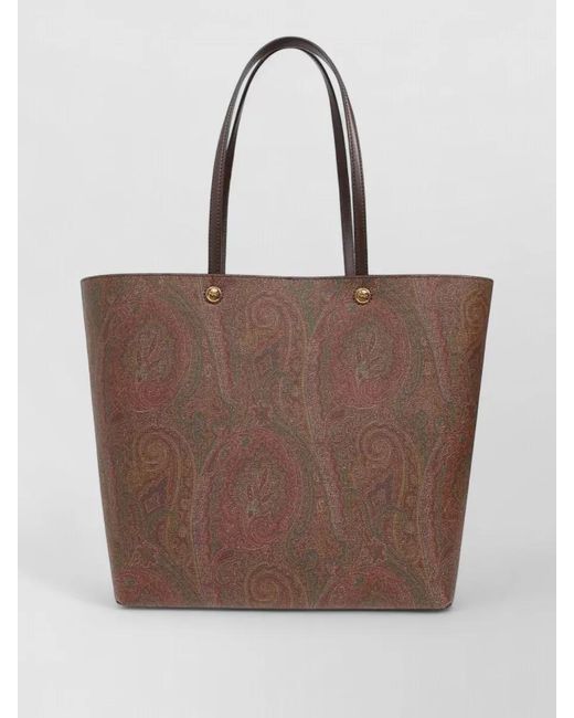 Etro Brown Cotton Paisley Print Tote Bag Leather Handles