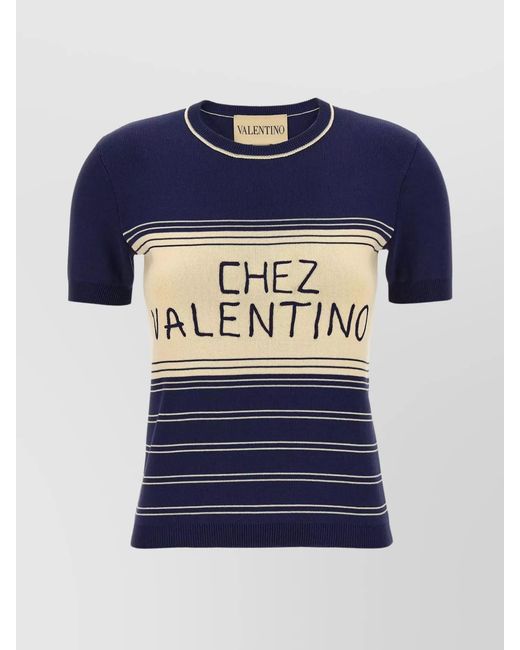 Valentino Garavani Blue Cotton Printed T-Shirt