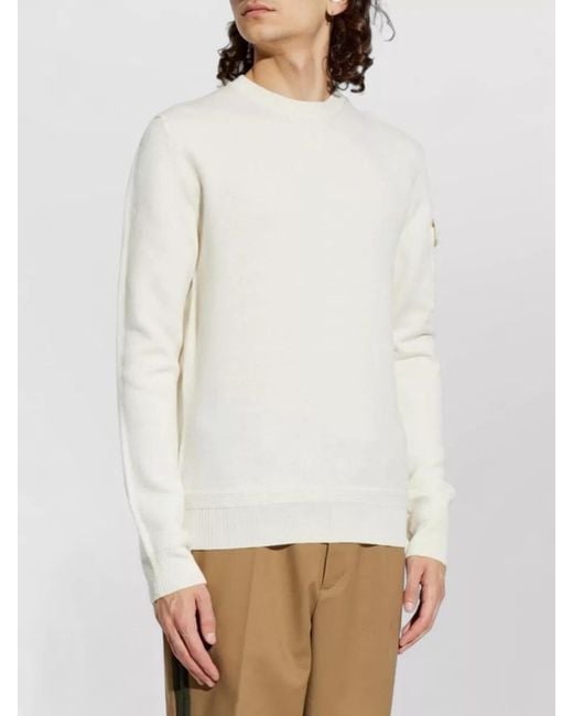 Moncler White Virgin Wool Ribbed Crewneck Sweater for men