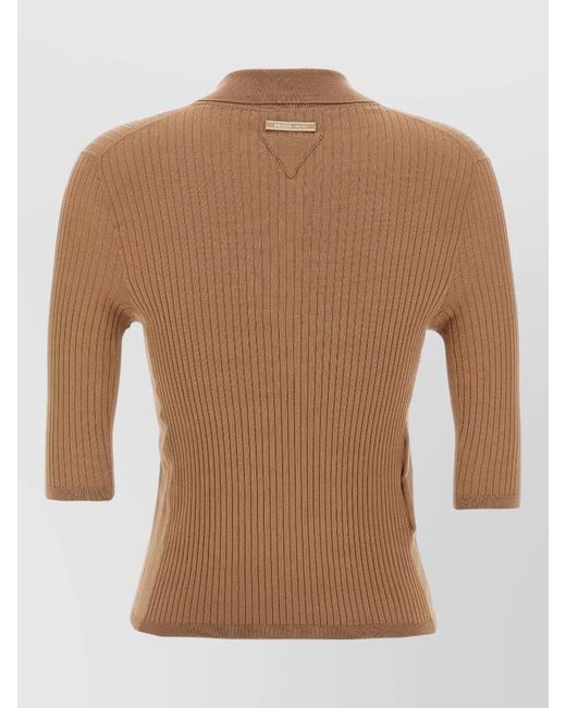 Prada Brown Cotton Knit Polo Shirt Short Sleeves