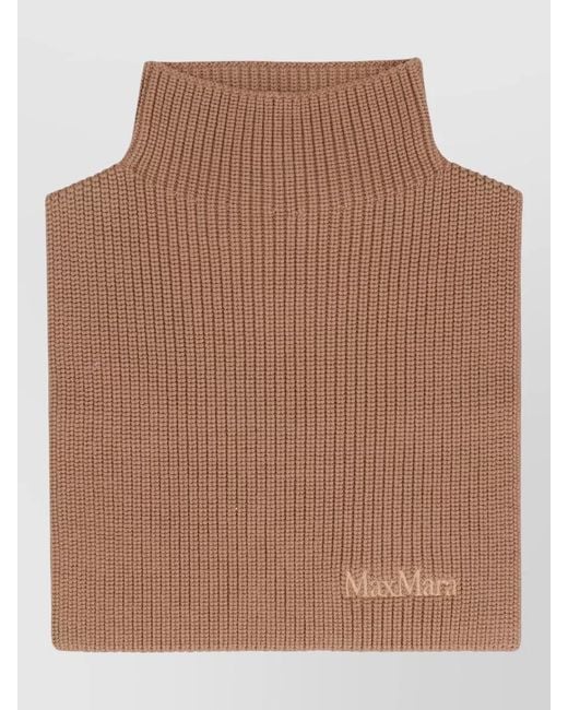 Max Mara Brown Wool Ribbed Turtleneck Scarf