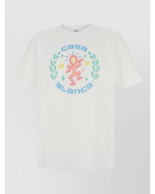 Casablanca White Graphic Crew Neck Short Sleeve T Shirt for men