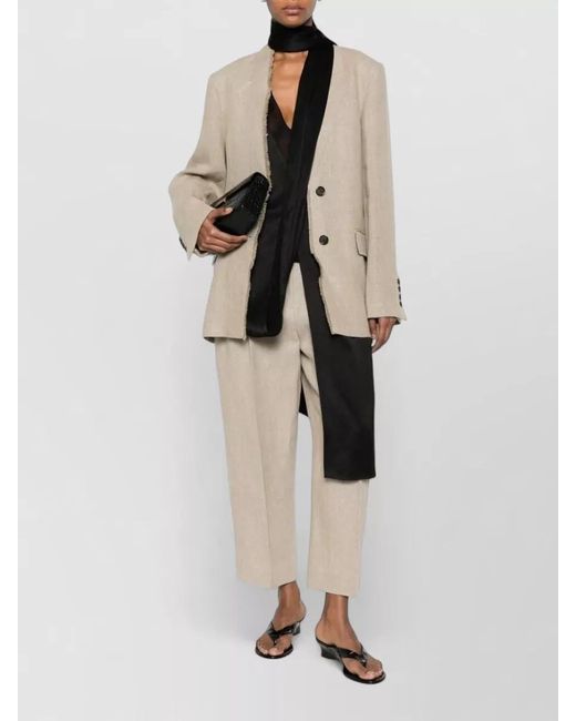 Totême Natural Linen Tailored Trousers Belt Loops Pleats