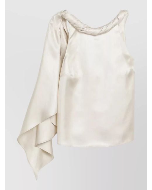 Loulou de Saison Natural Asymmetric Sleeveless Satin Top Draped Detail