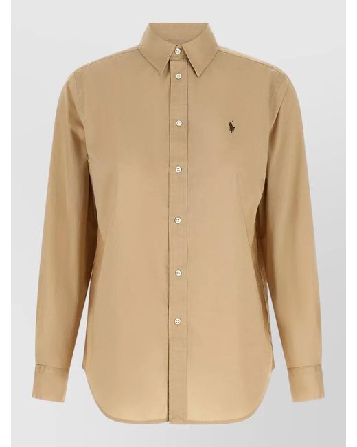 Polo Ralph Lauren Natural Logo Embroidered Cotton Shirt Button Down Collar