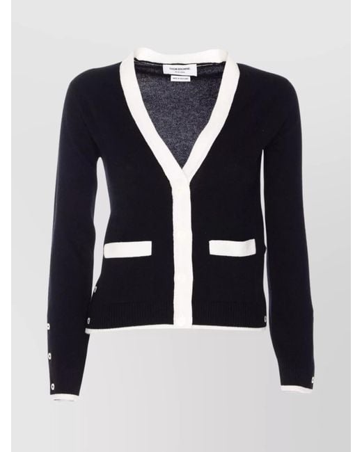 Thom Browne Blue Cashmere V-Neck Cardigan