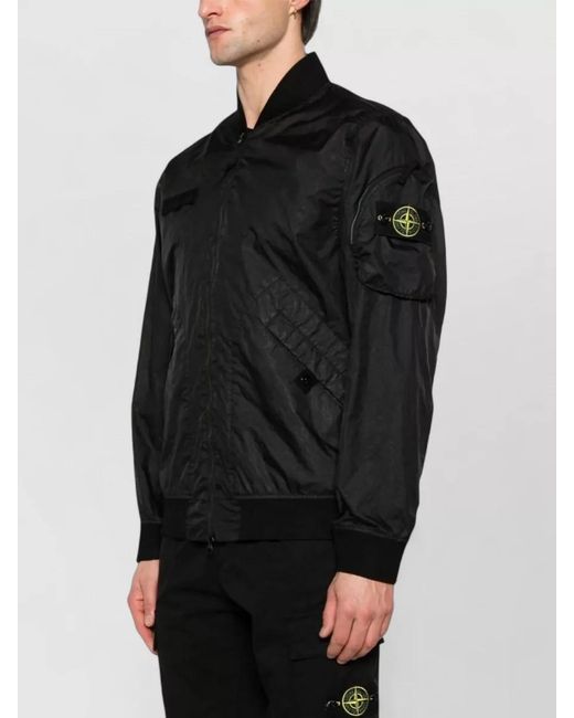 Stone Island Black Hooded Nylon Bomber Jacket for men
