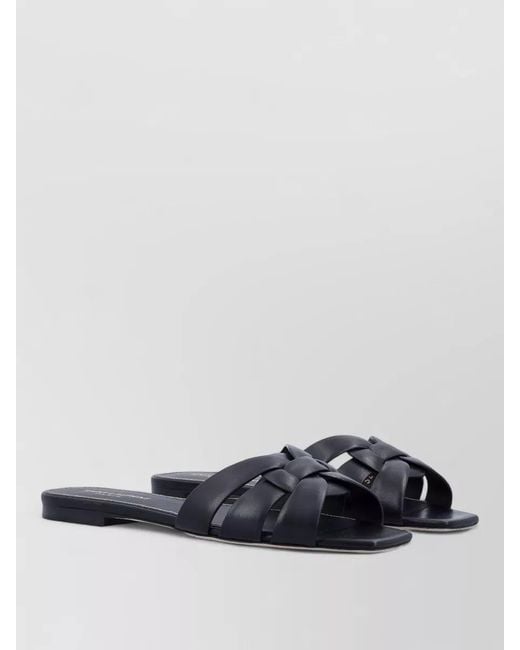 Saint Laurent White Leather Flat Sandals Interwoven Straps