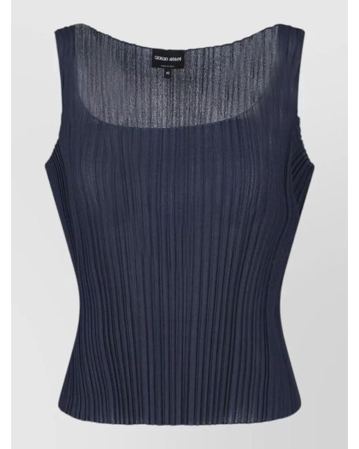 Giorgio Armani Blue Pleated Jersey Top