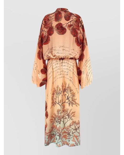 F.R.S For Restless Sleepers Orange Cenide Dress Elastic Waist Long Sleeves Print