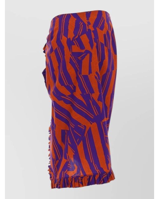Dries Van Noten Red Mid Length High Waist Asymmetric Print Skirt