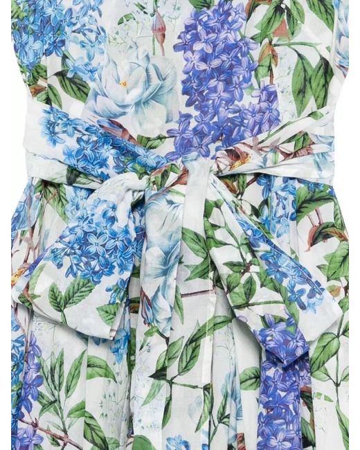Samantha Sung Blue Aster Cotton Midi Dress Crew Neck