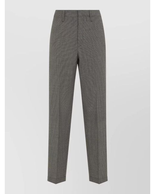 Prada Gray Checked Tailored Suit Trousers Belt Loops Pleats for men