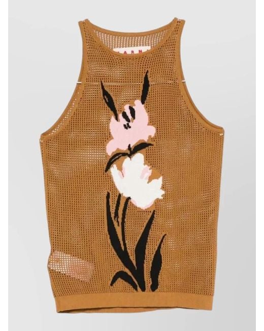 Marni Natural Mesh Knit Top Floral Pattern