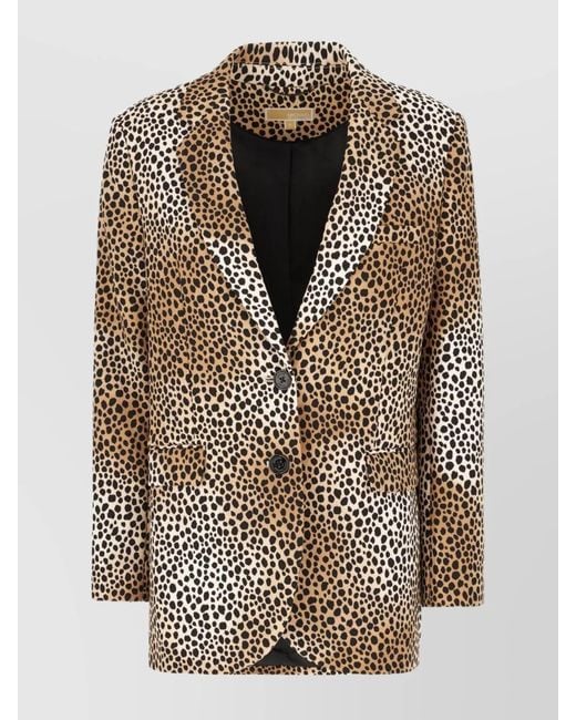 Michael Kors Black Blazer Animal Print Front Pockets