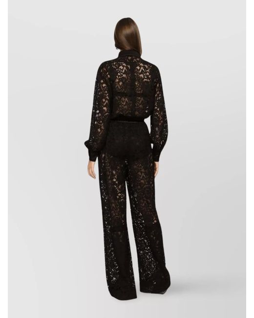 Dolce & Gabbana Black Silk Lace-Trim Long-Sleeve Straight-Leg Jumpsuit