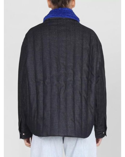 Sunnei Blue Jacket Faux Fur Collar Quilted Pockets