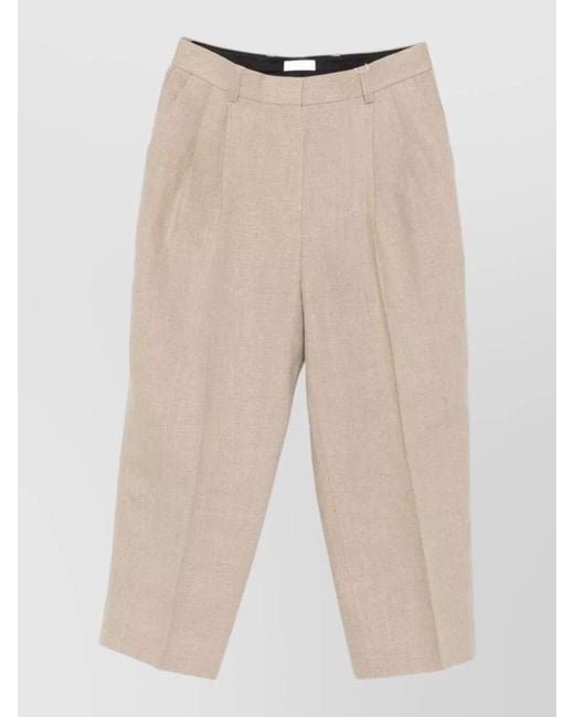 Totême Natural Linen Tailored Trousers Belt Loops Pleats