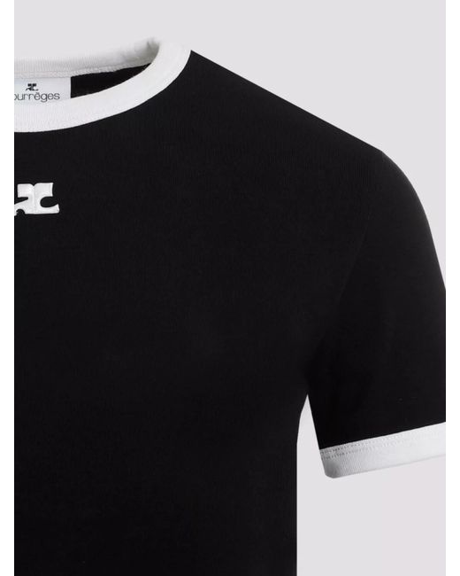 Courreges Black Cotton Ribbed Slim-Fit Logo T-Shirt
