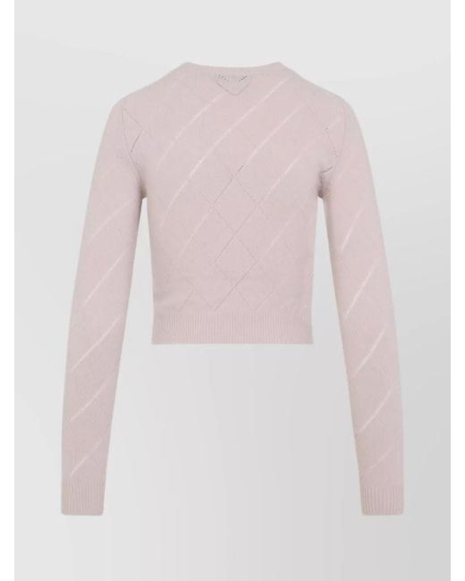 Prada Pink Cashmere Cropped Perforated Diamond Knit Jumper