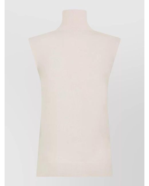 Totême White High Neck Sleeveless Wool Silk Top