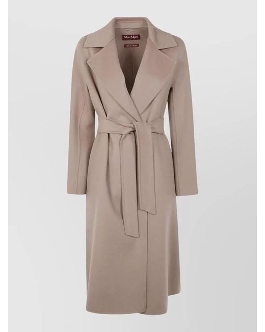 Max Mara Natural Mst Cles Long Belted Coat Lapel