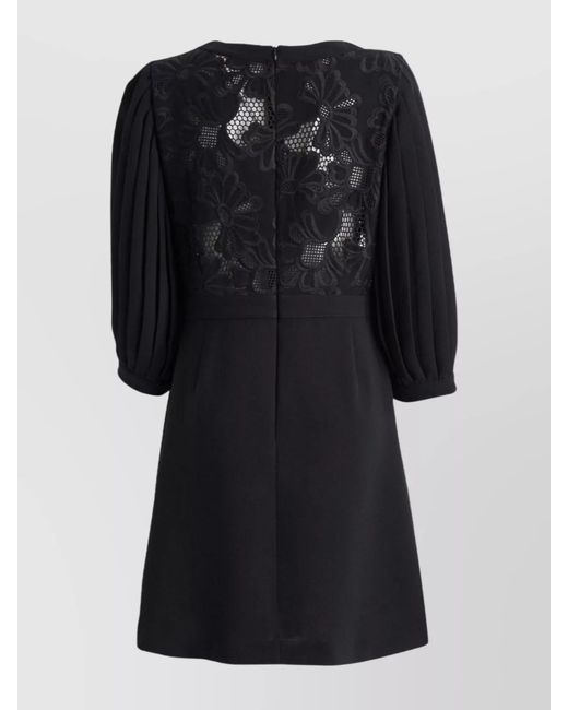 See By Chloé Black Crepe Floral Guipure Mini Dress