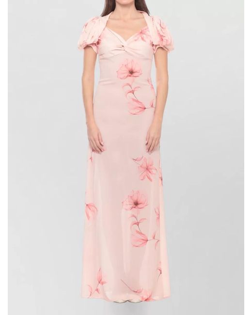 Mar De Margaritas Pink Floral Dress Fitted Silhouette Floor Length