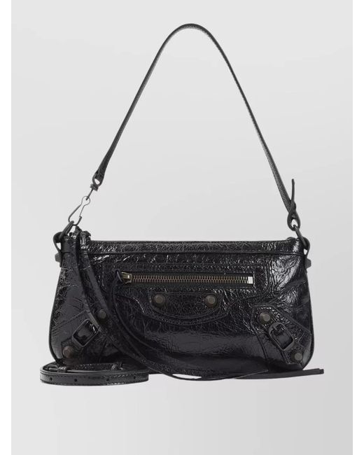 Balenciaga Black Wallet Cardholder Strap Metal Studs Texture