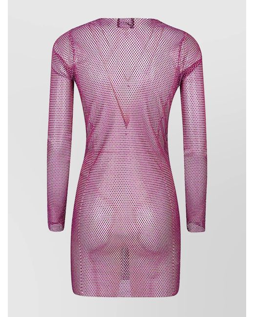 Santa Brands Pink Flower-Appliqué V-Neck Long-Sleeve Mini Dress