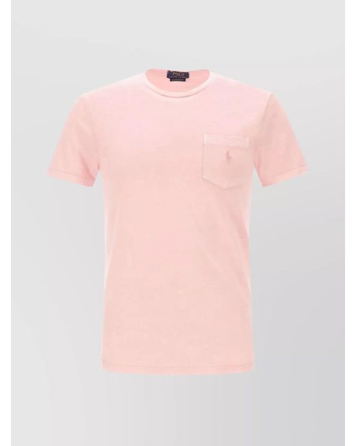 Ralph Lauren Pink Logo Crew Neck T-Shirt With Chest Pocket for men