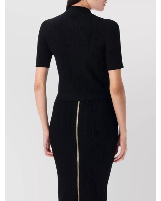 Balmain Black Cable-Knit Slim-Fit Short-Sleeve Crewneck Cardigan