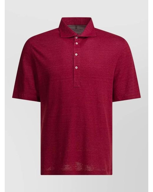 Brunello Cucinelli Red Linen And Cotton Polo Shirt for men