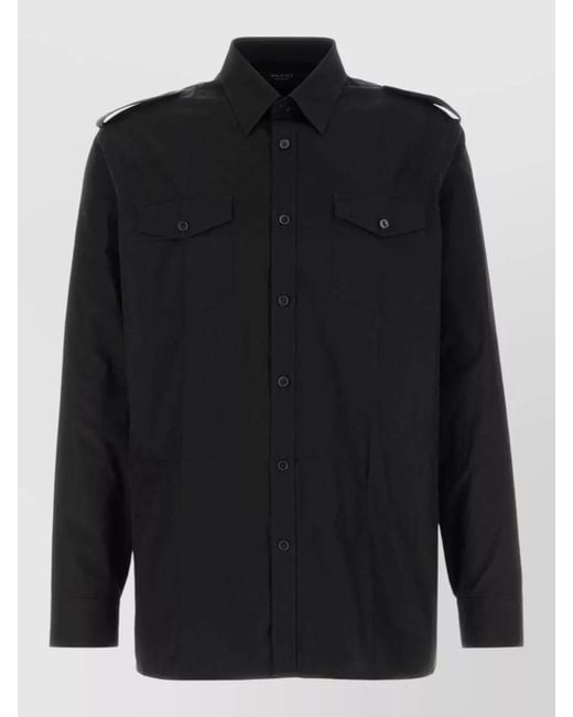 Gucci Black Poplin Shirt Epaulettes Chest Pockets Cuffs for men