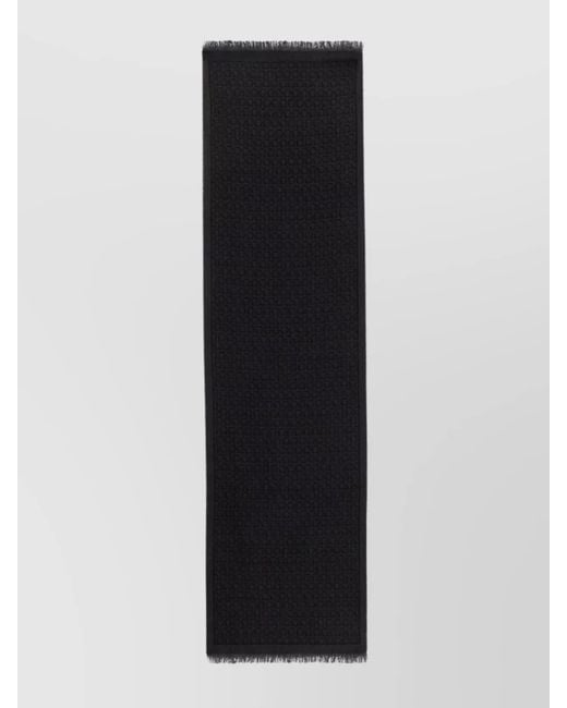 Ferragamo Black Fringed Edges Textured Pattern Scarf