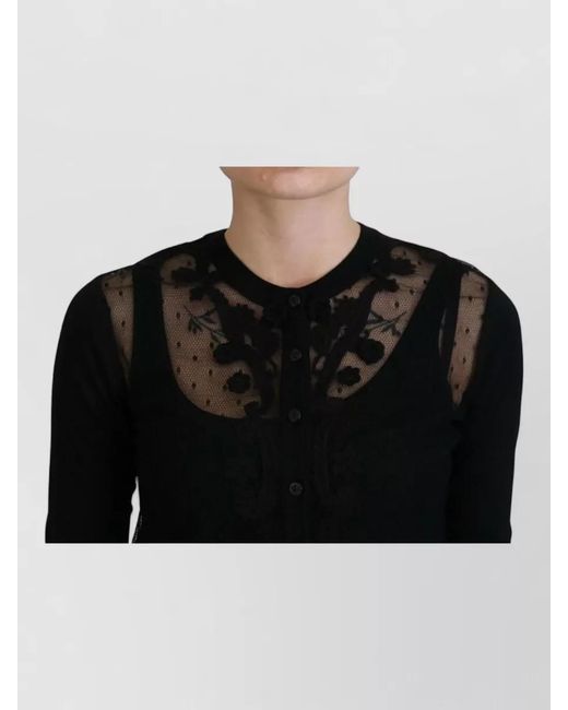 Dolce & Gabbana Black Silk Floral Lace Button Cardigan