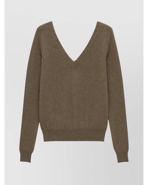 Saint Laurent Green Cashmere V-Neck Sweater