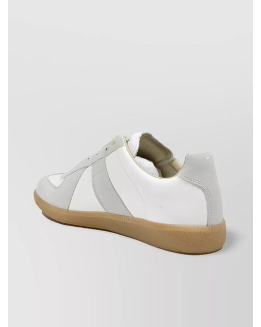 Maison Margiela White Calf Leather Paneled Low-Top Sneakers for men