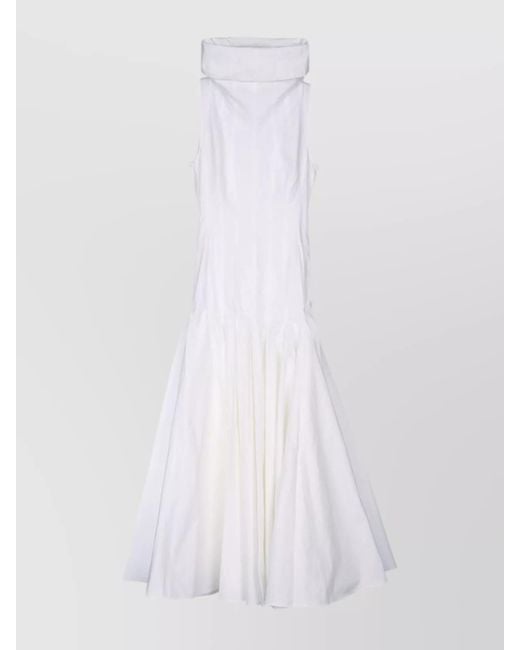 Jacquemus White Midi Dress With Flared Skirt And High Neck