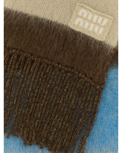 Miu Miu Blue Mohair Blend Striped Scarf