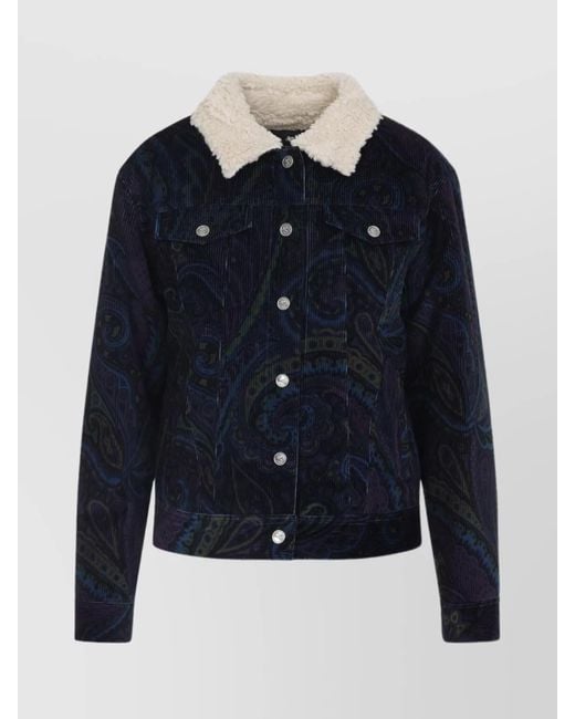 Etro Blue Printed Cotton Fitted Jacket