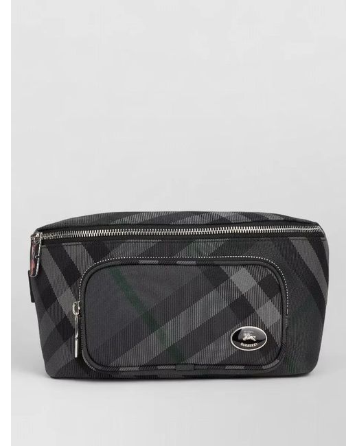 Burberry Gray Grid Hip Crossbody Bag Ribbed Leather for men