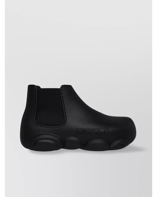 Moschino Black Rubber Ankle Boots With Elasticated Side Panels