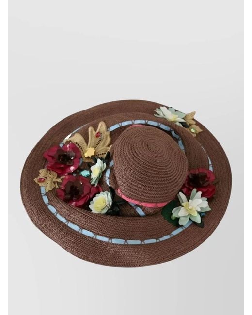 Dolce & Gabbana Brown Knitted Floral-Appliqué Sun Hat