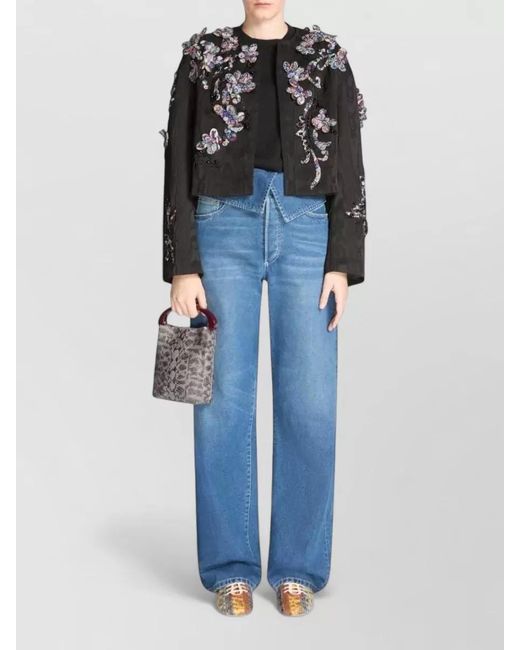 Dries Van Noten Black Embroidered Cropped Single Breasted Jacket